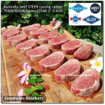 Beef Eye Fillet Mignon Has Dalam Tenderloin AGED BY GOODWINS 3-4 weeks STEER (young cattle) Australia HARVEY frozen 1/3 WELLINGTON cuts (price/pc 1kg)
